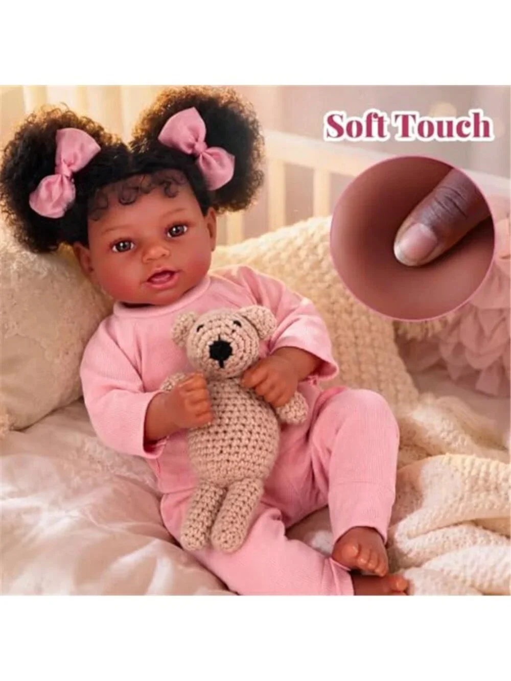 20 Inch Black Reborn Baby Girl Doll Hand Painted Veins Rattles Complete Gift Set